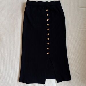 Elegant Black Gold Button-Front Skirt - S
